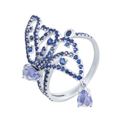 Кольцо из белого золота с сапфиром и танзанитом (Арт.r14018s-tzn_ko_sa_ta_wg)