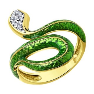Кольцо из золочёного серебра с фианитами «Зелёная Змея» Соколов (арт.93-110-01663-1)