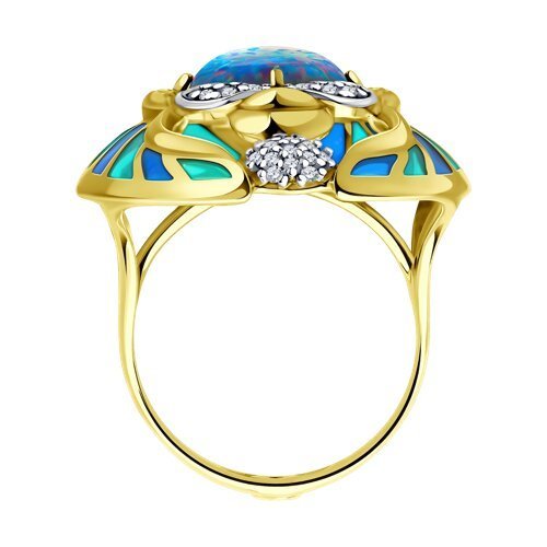 Кольцо из золочёного серебра с опалом, фианитами и эмалью (Арт.93-310-01804-1)