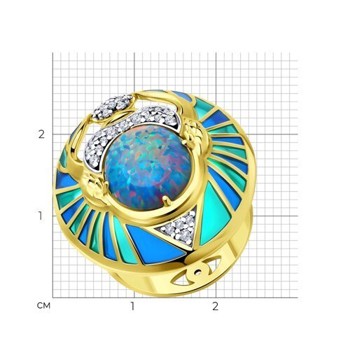 Кольцо из золочёного серебра с опалом, фианитами и эмалью (Арт.93-310-01804-1)