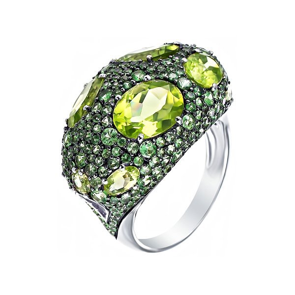 Кольцо из белого золота с хризолитом (Арт.rg-32678_ko_pd_tv_wg)