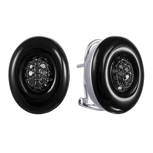 Серьги из белого золота с бриллиантом и ониксом (Арт.we00230y-4_db_ox_wg)