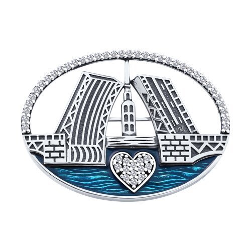Брошь из серебра с фианитами и эмалью (Арт.95-140-02306-1)