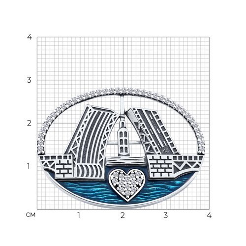 Брошь из серебра с фианитами и эмалью (Арт.95-140-02306-1)