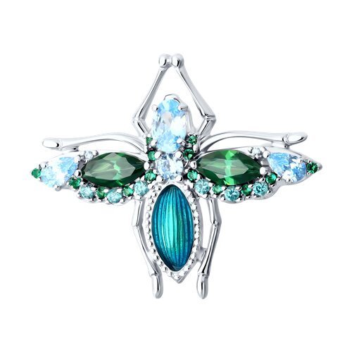 Брошь из серебра с фианитами и эмалью (Арт.94040322)
