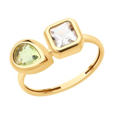 Кольцо золотое с кварцем и хрусталем «Игра Света» Соколов (арт.716337)