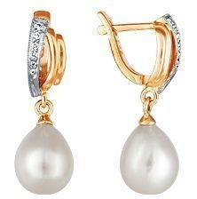 Серьги из золота с бриллиантом и жемчугом Русские Самоцветы (Арт.90993)