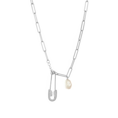 Ожерелье серебро с жемчугом и фианитами «Baroque Safety» Fresh Jewelry (арт.PI-N2734-12-X-W-PN-X-W)