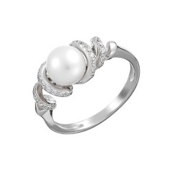 Кольцо из серебра с жемчугом и фианитом (Арт.pi-r2412-1-x-w-pn-x-w)