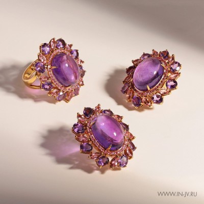 Серьги золото с аметистом, турмалином и сапфиром «Pink Aurora» MY JEWELS (арт.E02386K_SR_PS_AM_TU_PINK)