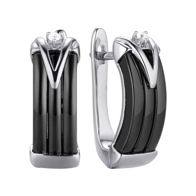 Серьги серебряные с керамикой и фианитами «Черная линия» Fresh Jewelry (арт.TC-E00401-B-W-X-X-W)