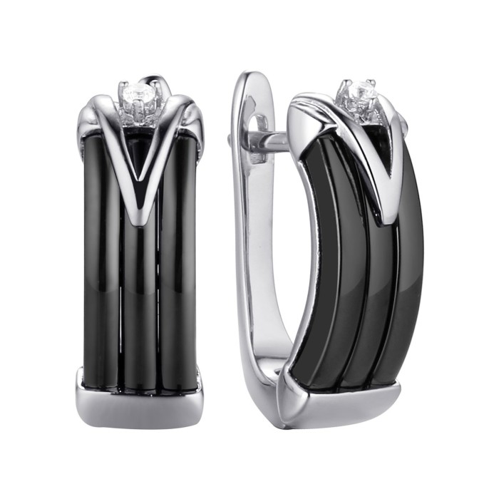 Серьги серебряные с керамикой и фианитами «Черная линия» Fresh Jewelry (арт.TC-E00401-B-W-X-X-W)