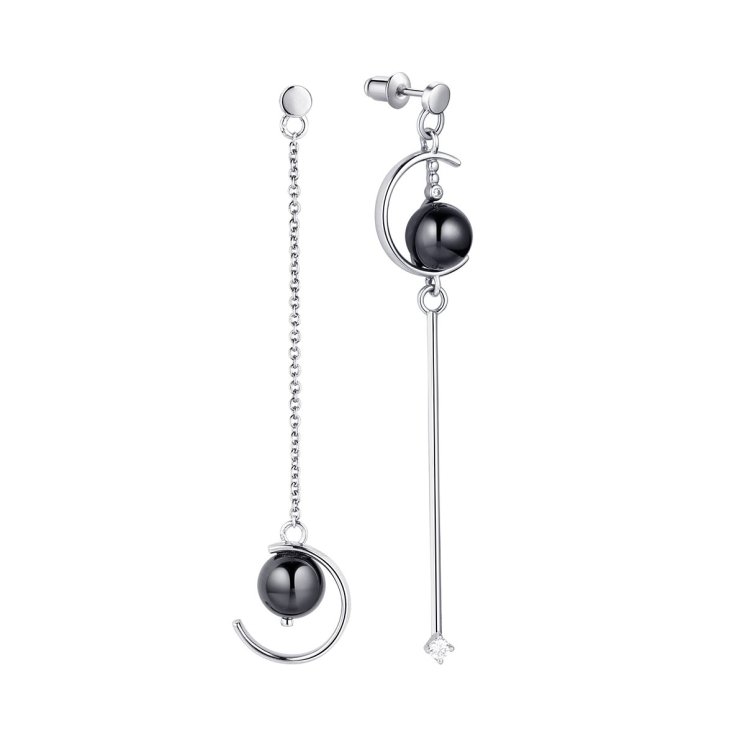 Серьги из серебра с керамикой и фианитом (Арт.tc-e01487-b-w-w-x-w)