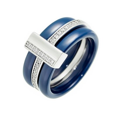 Кольцо из серебра с керамикой и куб. цирконием (Арт.tc-r00152-vl-w-x-x-w)