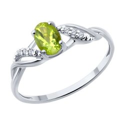 Кольцо из серебра с хризолитом и фианитами (Арт.94-310-00177-2)