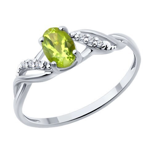 Кольцо из серебра с хризолитом и фианитами (Арт.94-310-00177-2)