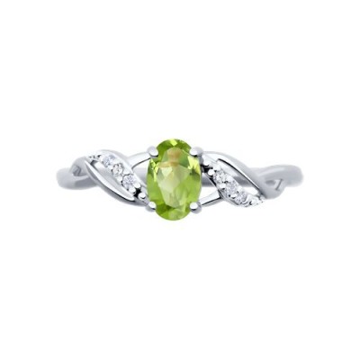 Кольцо серебряное с хризолитом и фианитами «Светлый Ветер» Соколов (арт.94-310-00177-2)