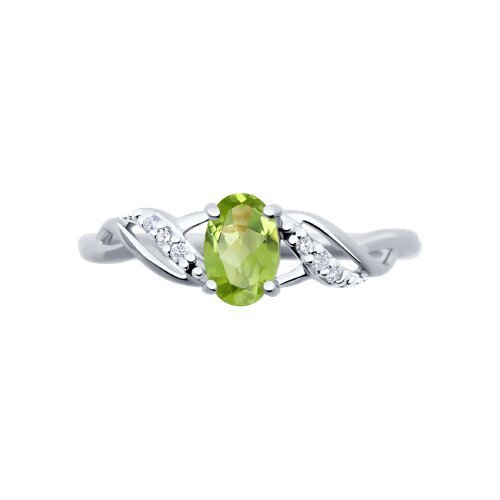 Кольцо из серебра с хризолитом и фианитами (Арт.94-310-00177-2)