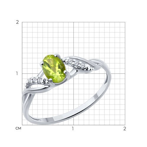 Кольцо из серебра с хризолитом и фианитами (Арт.94-310-00177-2)