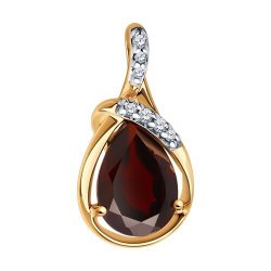 Подвеска из золочёного серебра с гранатом и фианитами (Арт.93-330-01919-1)