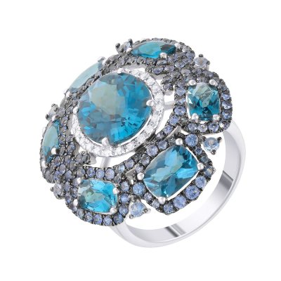 Кольцо из белого золота с бриллиантом и сапфиром (Арт.rg-32682_ko_sa_lt_wg)