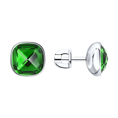 Серьги-пусеты из серебра с зелёным кристаллом «Изумрудный Блеск» Соколов (арт.94022056)