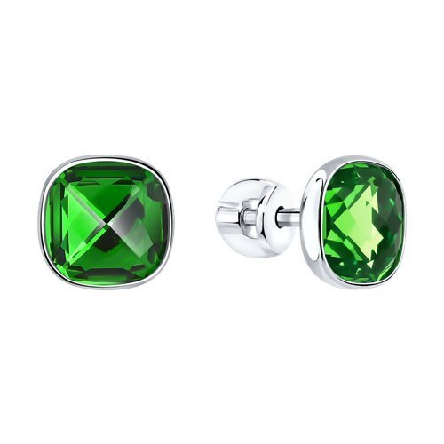 Серьги-пусеты из серебра с зелёным кристаллом «Изумрудный Блеск» Соколов (арт.94022056)