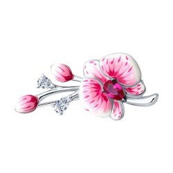 Брошь из серебра с корундом, фианитами и эмалью (Арт.94040325)