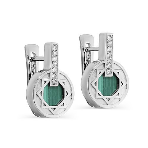 Серьги серебряные с малахитом «Город Изумрудов» Kabarovsky (арт.12-541-4600)