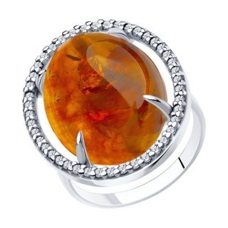 Кольцо из серебра с янтарём и фианитами «Солнечная Аура» Соколов (арт.94-310-00829-1)