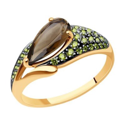 Кольцо золотое с раухтопазом и фианитами «Туманный Шик» SOKOLOV (арт.51-310-01556-3)