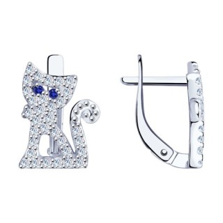 Серьги из серебра с фианитами «Синяя Кошечка» Соколов (арт.94021369)