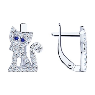 Серьги из серебра с фианитами «Синяя Кошечка» Соколов (арт.94021369)