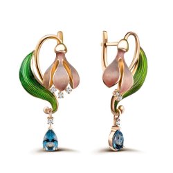 Серьги из золота с бриллиантом и топазом Русские Самоцветы (Арт.95573)