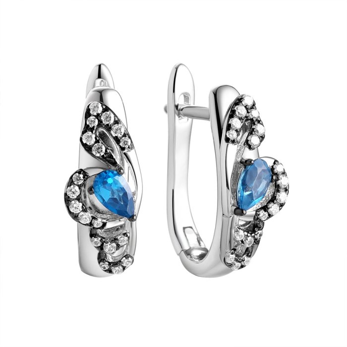 Серьги из серебра с топазом и фианитом (Арт.cz-e01418-x-wb-lb-x-w)