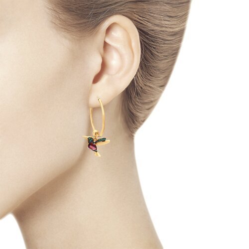 Серьги золотые пробы 585 с родолитом (Арт.725378)