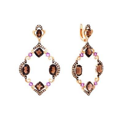 Серьги из золота с аметистом и бриллиантом (Арт.aas-3373e_sr_dn_am_sq_pink)