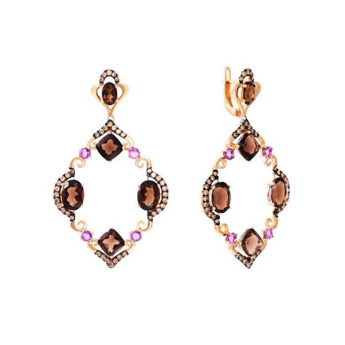 Серьги из золота с аметистом и бриллиантом (Арт.aas-3373e_sr_dn_am_sq_pink)