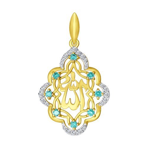 Подвеска из желтого золота с бесцветными и зелеными фианитами (Арт.034823-2)