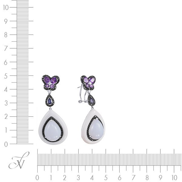 Серьги из белого золота с агатом и аметистом (Арт.e02462k3_sr_db_ag_am_ch_wg)