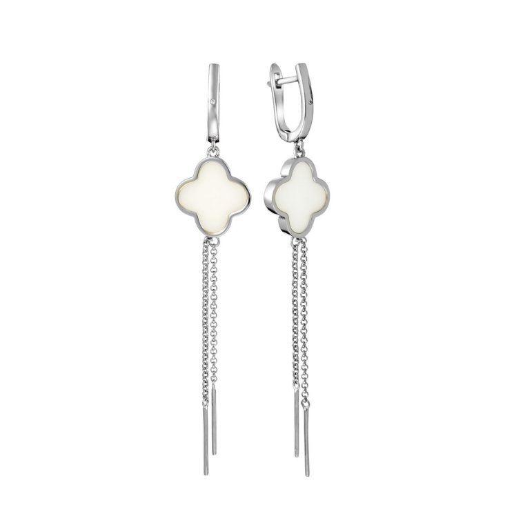 Серьги из серебра с керамикой и фианитом (Арт.tc-e01589-w-w-x-x-w)