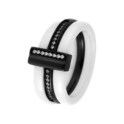 Кольцо из серебра с керамикой и куб. цирконием (Арт.tc-r00152-w-b-x-x-w)