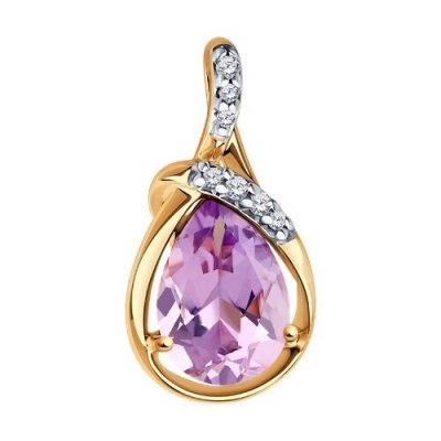 Подвеска из золочёного серебра с аметистом и фианитами (Арт.93-330-01919-2)