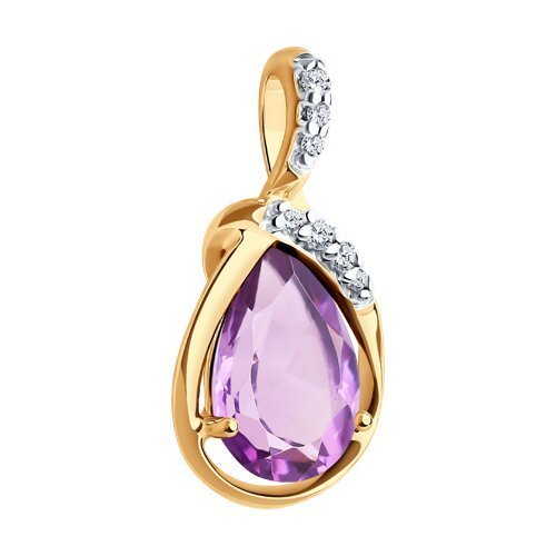 Подвеска из золочёного серебра с аметистом и фианитами (Арт.93-330-01919-2)