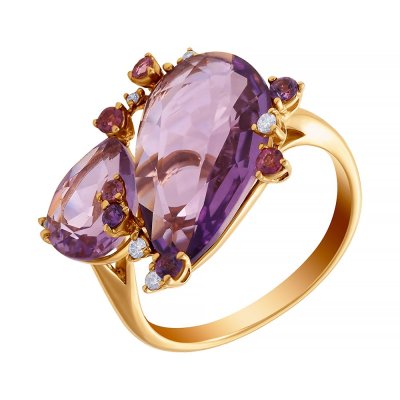 Кольцо из золота с аметистом и бриллиантом (Арт.r32722_am_tu_yg)