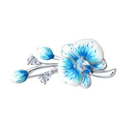 Брошь из серебра с фианитами и эмалью (Арт.94040326)