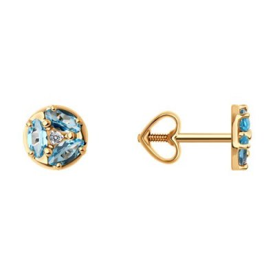 Серьги пусеты золотые пробы 585 с топазом (Арт.51-322-02093-1)