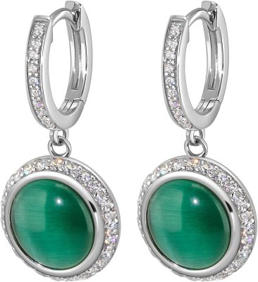 Серьги из серебра с кошачим глазом и куб. цирконием (Арт.fgs-2-10-h-45-s)