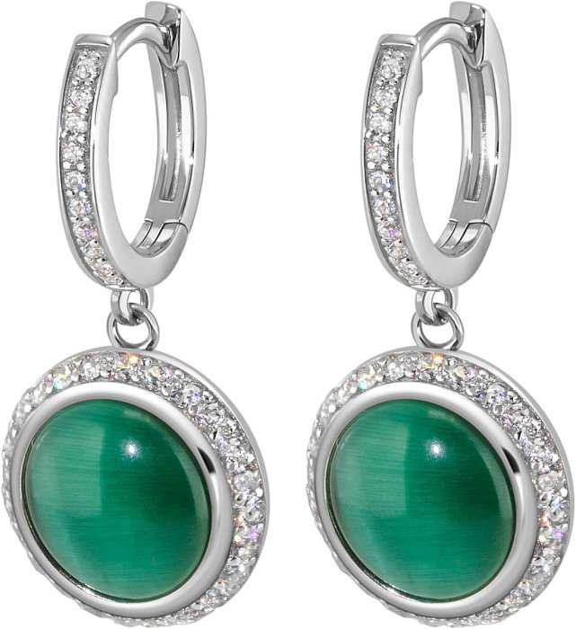 Серьги из серебра с кошачим глазом и куб. цирконием (Арт.fgs-2-10-h-45-s)