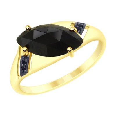 Кольцо золото 585 с агатом и фианитами «Ночная Стрела» SOKOLOV (арт.715204-2)